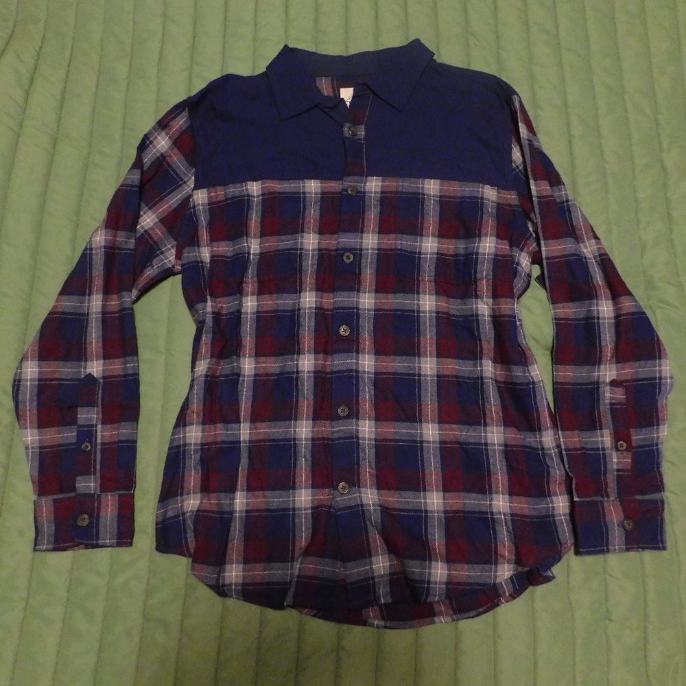 Navy Plaid L Button Down Shirt NWT